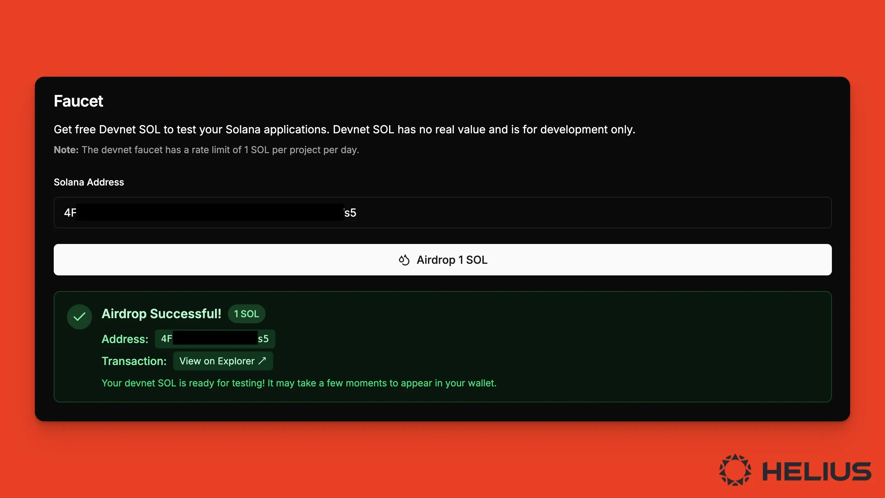 use helius's solana devnet faucet